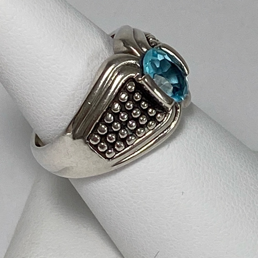 925 NF Thailand Sterling Silver Ring Blue Glass Size 7.5 7.21g